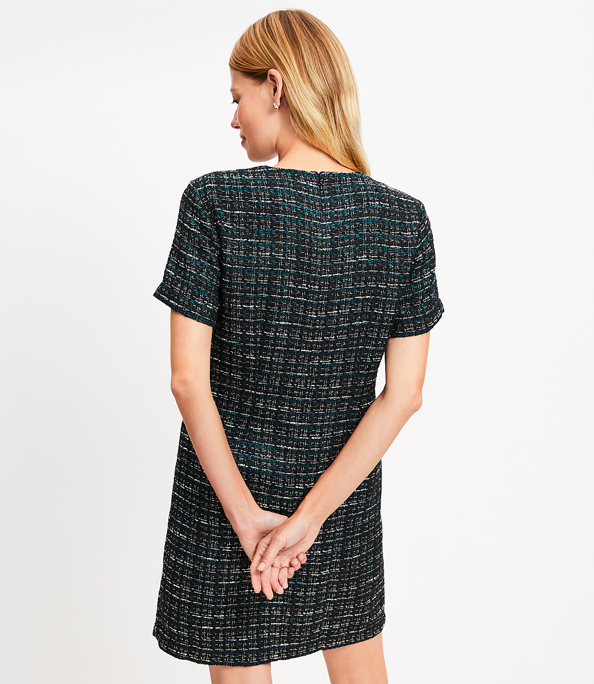 Metallic Tweed Fringe Pocket Mini Dress