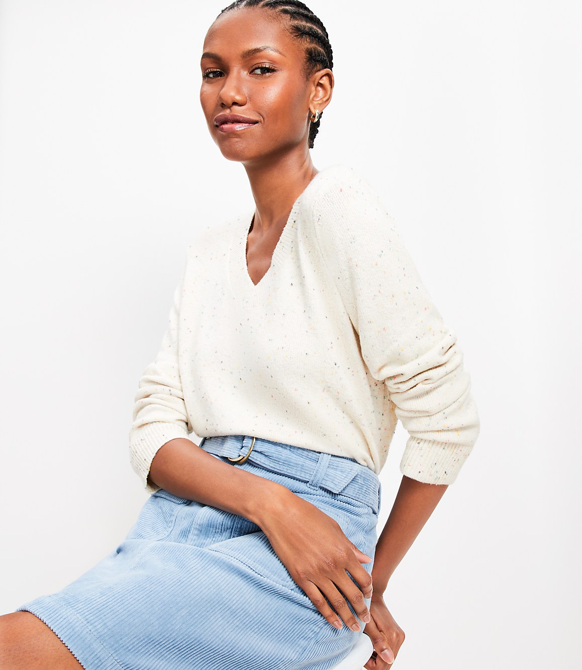 Flecked Relaxed V-Neck Sweater
