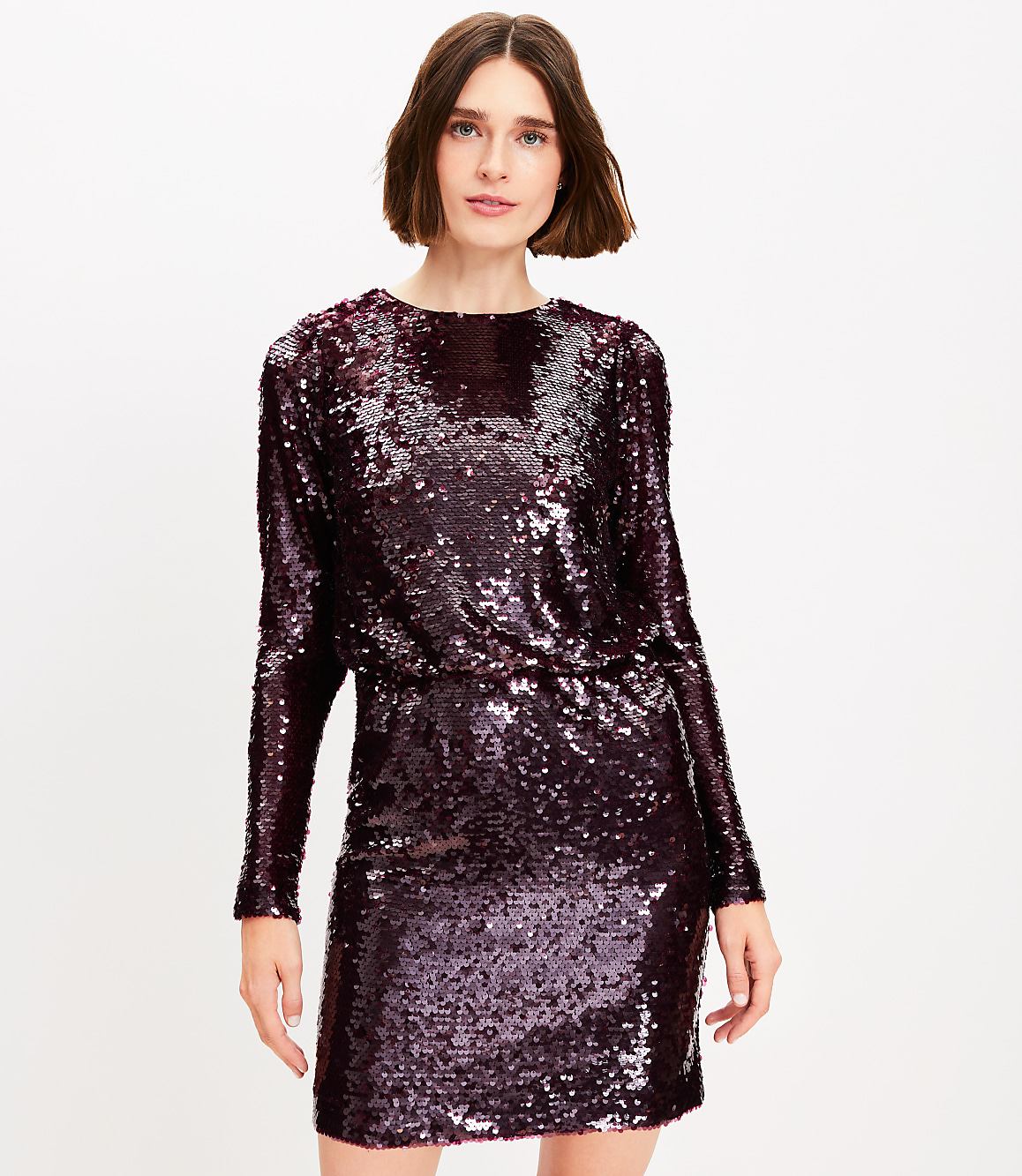 Loft Sequin Long Sleeve Mini Dress Size 0 Burgundy Women's