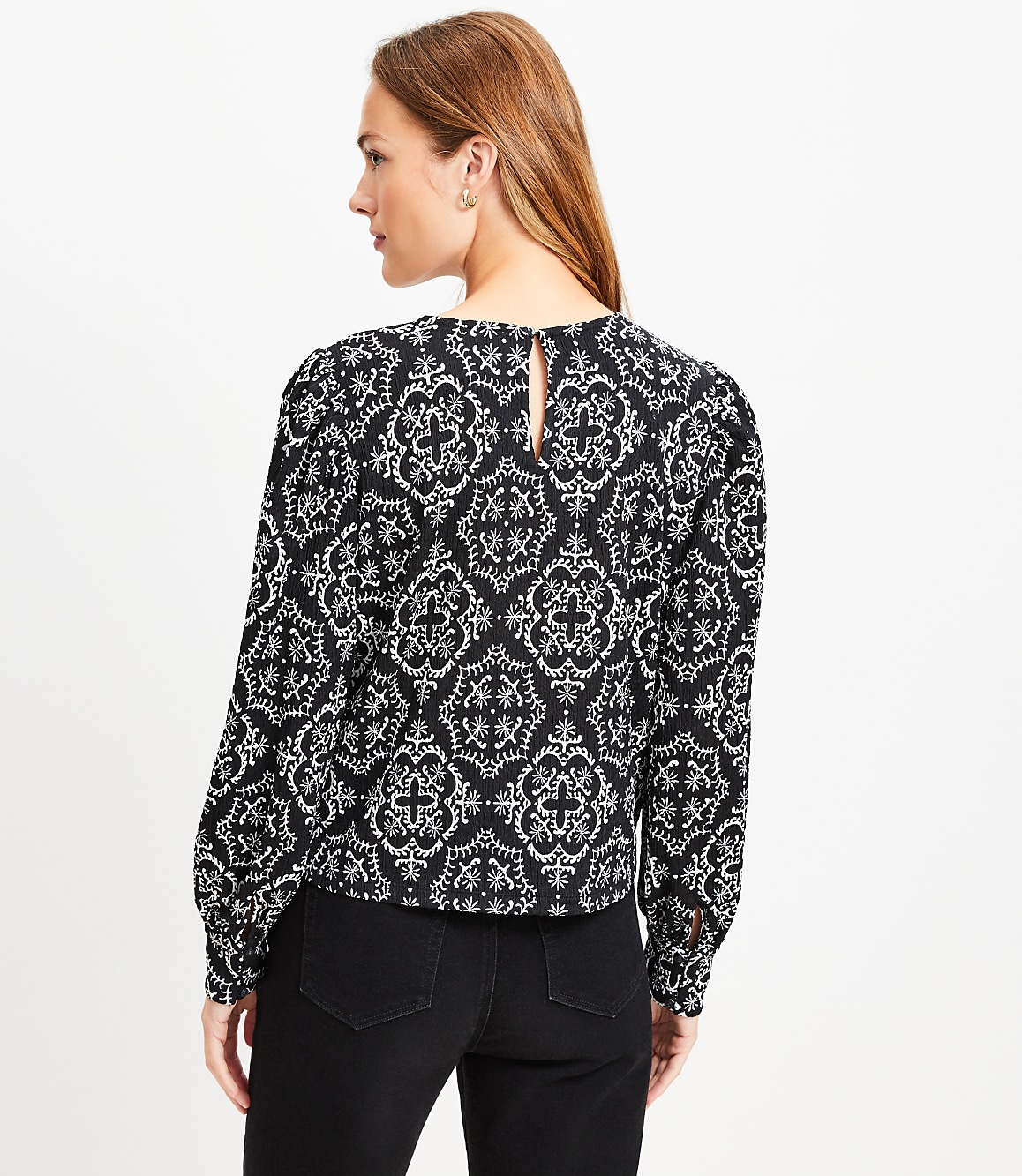 Petite Tile Textured Balloon Sleeve Blouse