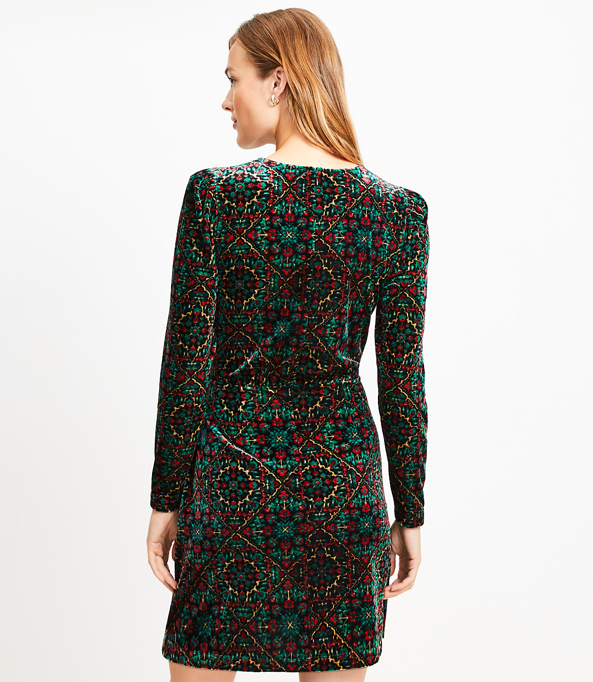 Ornamental Floral Shirred Velvet Mini Dress