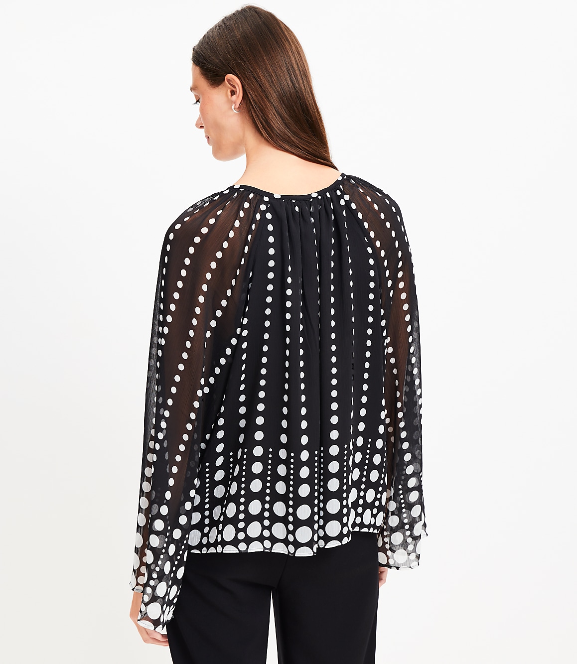 Petite Dotted Flare Sleeve Tie Neck Blouse