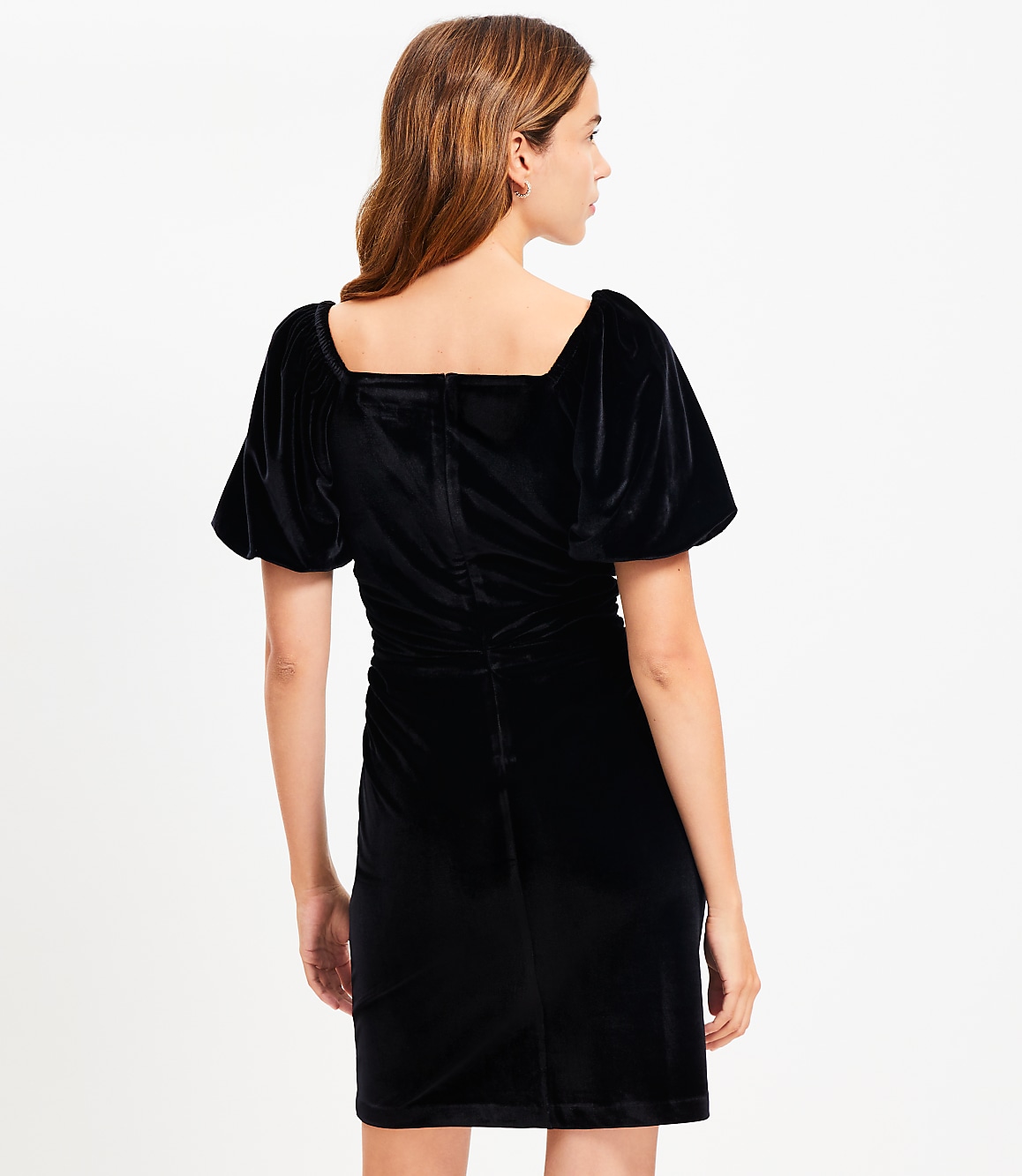 Loft Velvet Gathered Square Neck Mini Dress Size 14 Black Women's