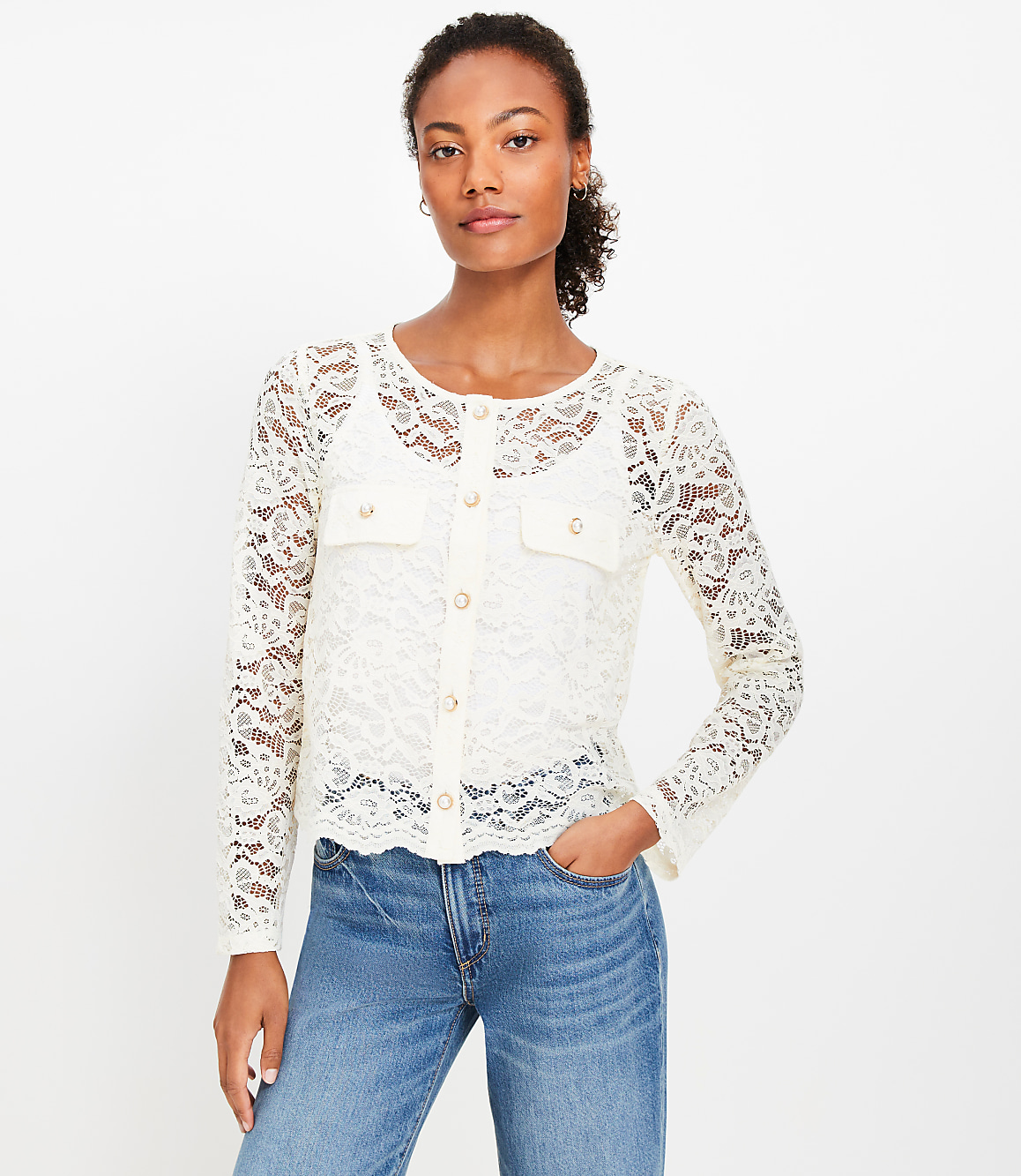 Pearlized Button Lace Jacket