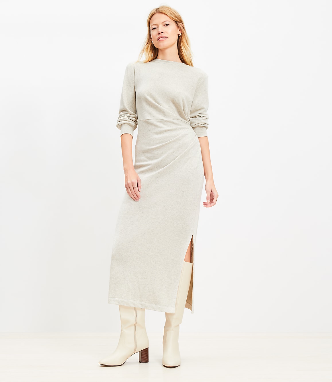 terry side pleated midi dress Terry Side Pleated Midi Dress