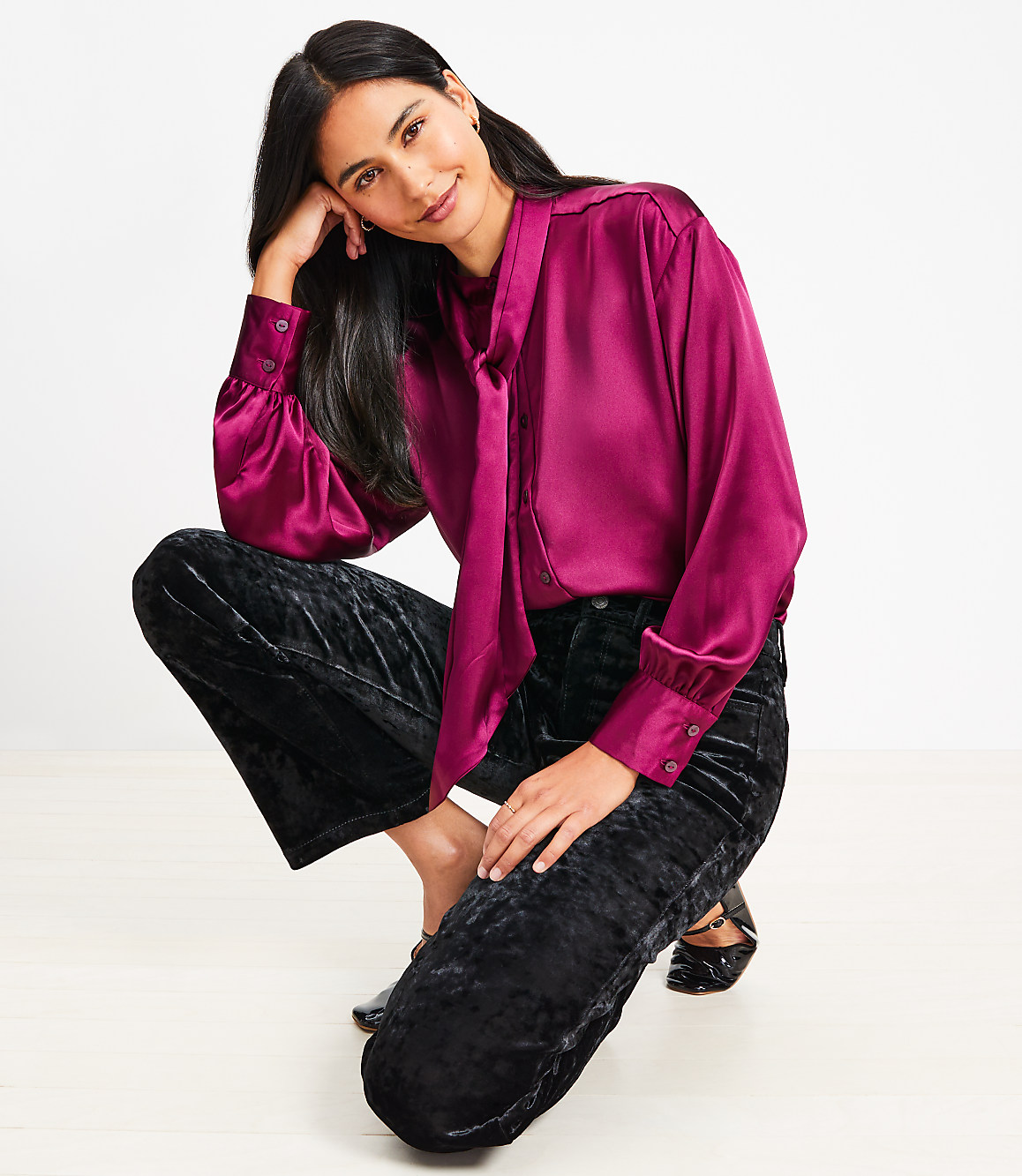 Petite Five Pocket Straight Pants in Crushed Velvet