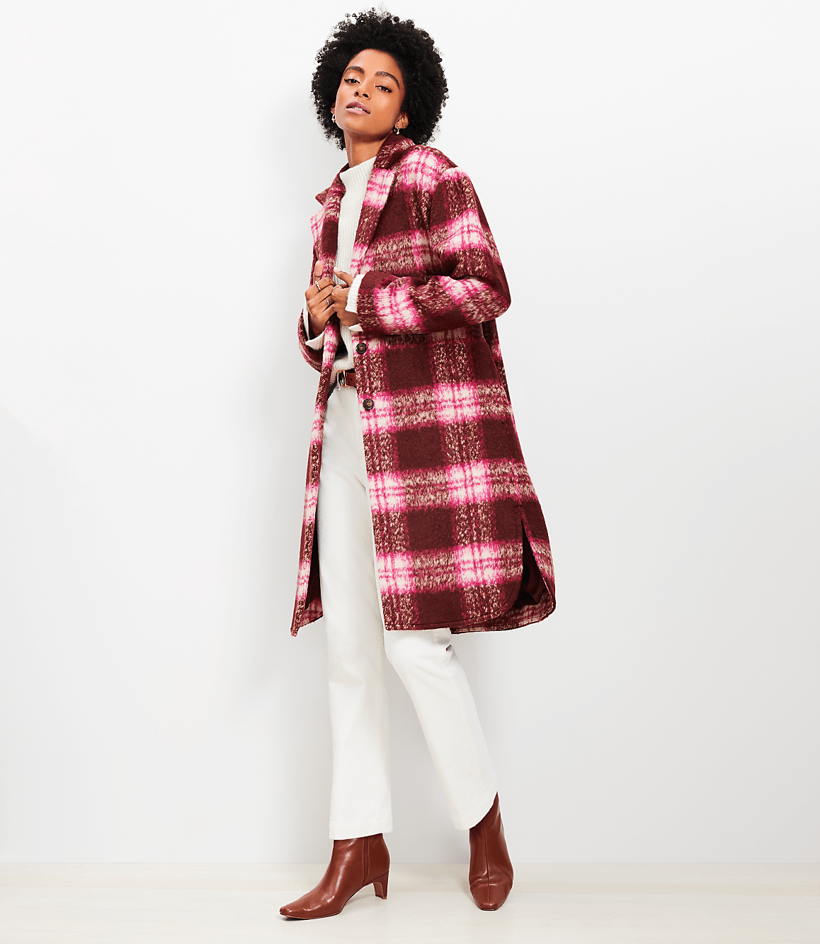 Petite Plaid Boucle Modern Coat