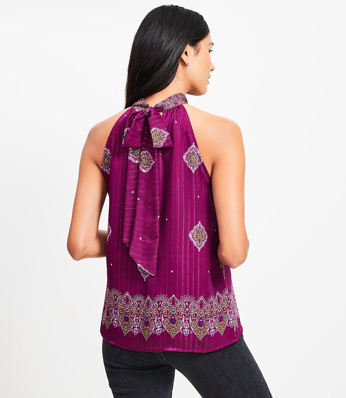 Petite Shimmer Stripe Mosaic Bow Back Halter Top