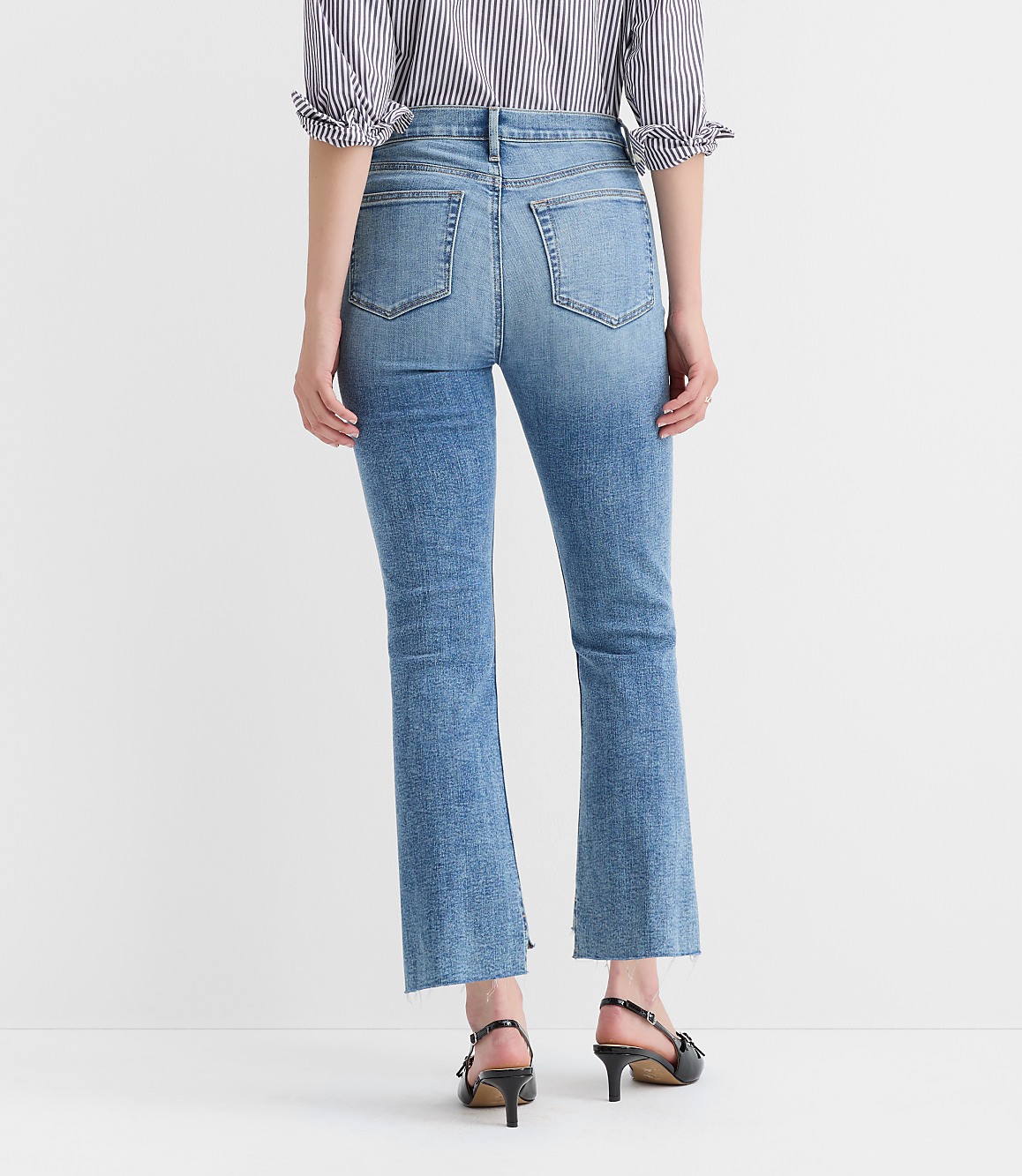 Curvy Step Hem High Rise Kick Crop Jeans in Classic Mid Wash