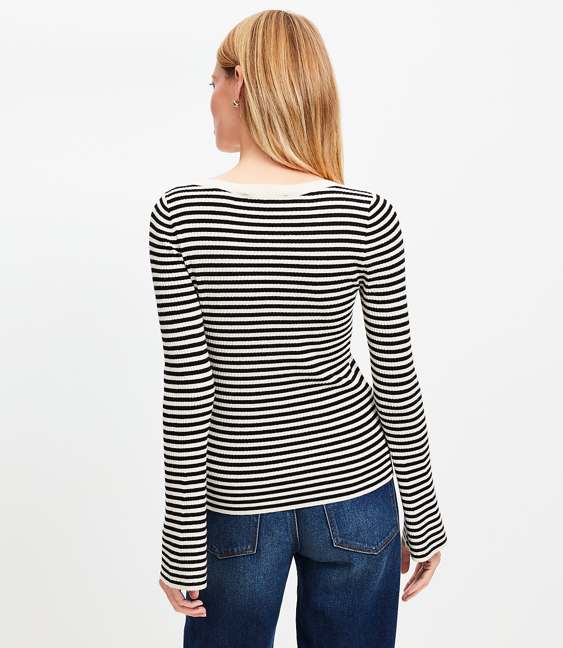 Striped Boatneck Flare Sleeve Sweater