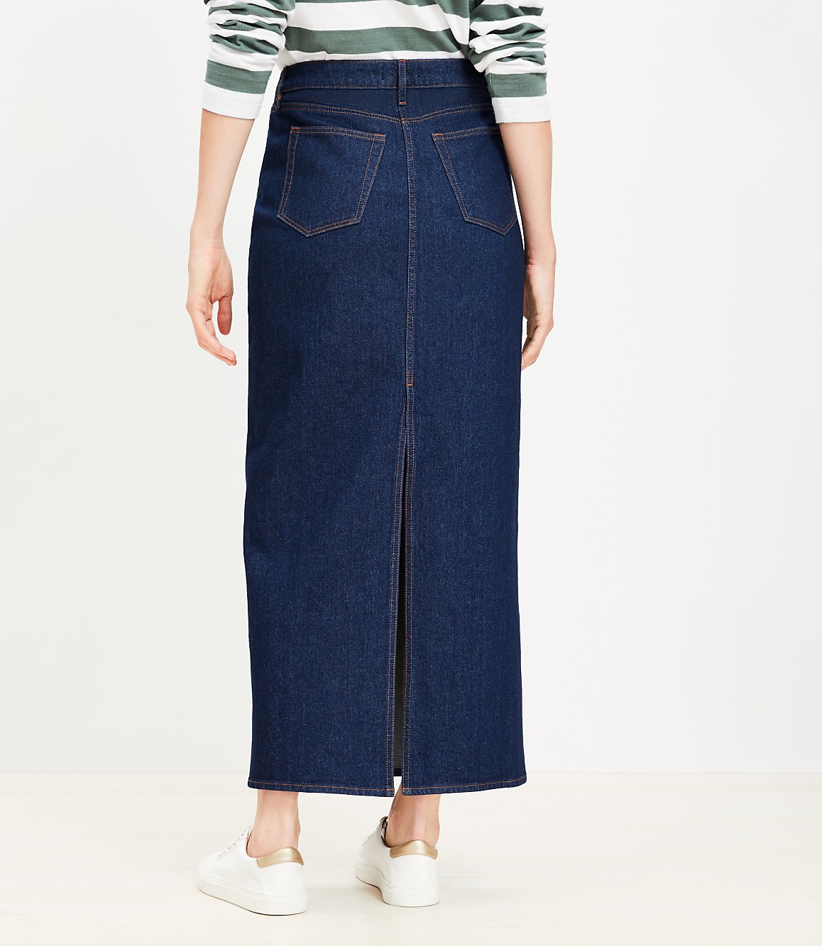 Petite Denim Maxi Skirt in Rinse Wash
