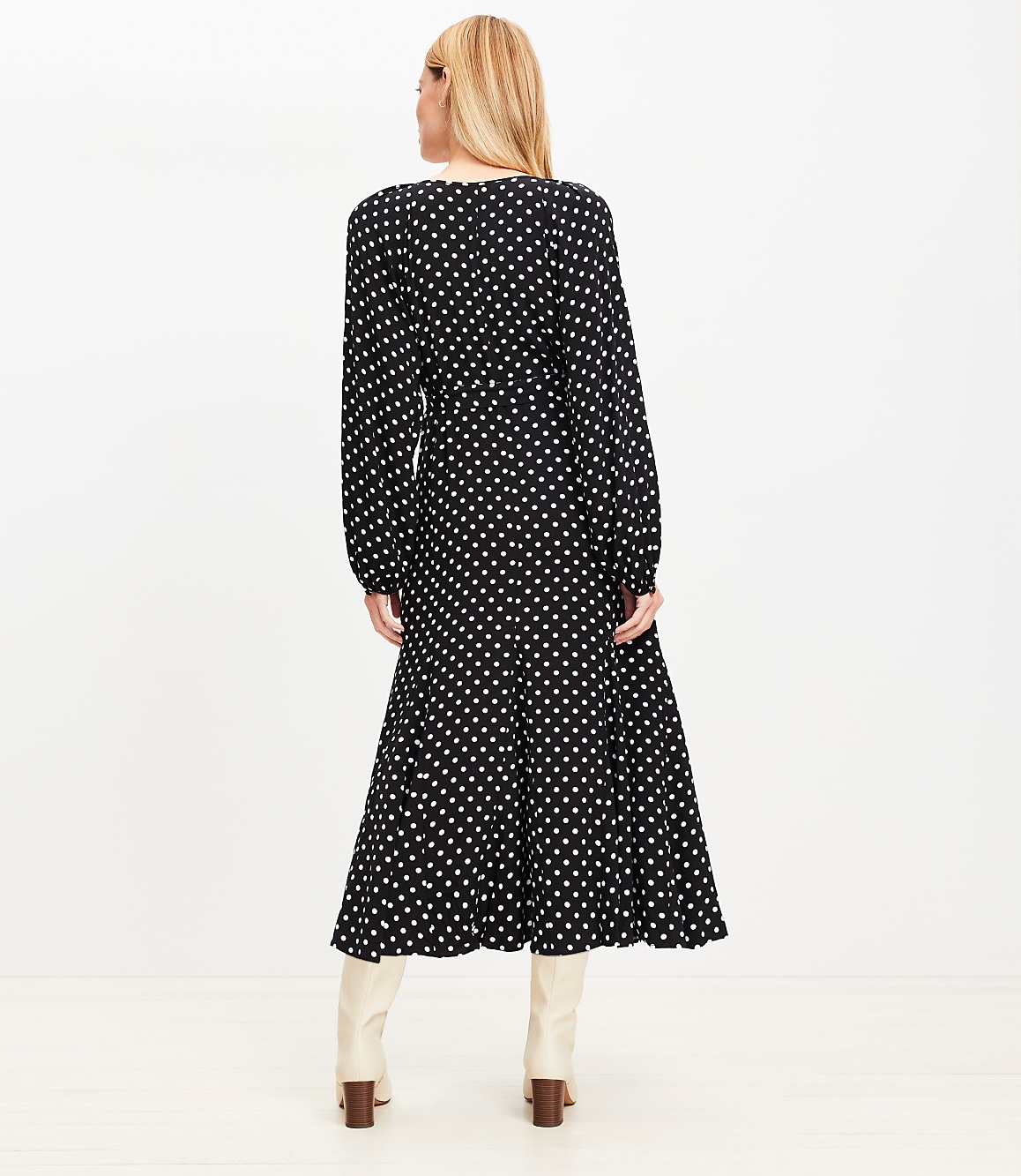 Petite Dotted Button Godet Midi Dress