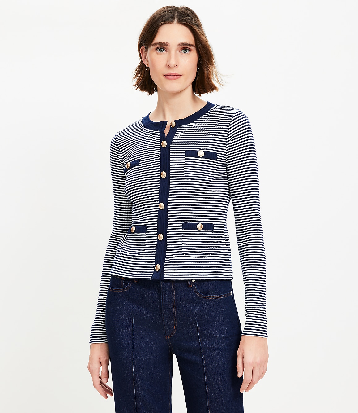 Petite Striped Pocket Cardigan Top