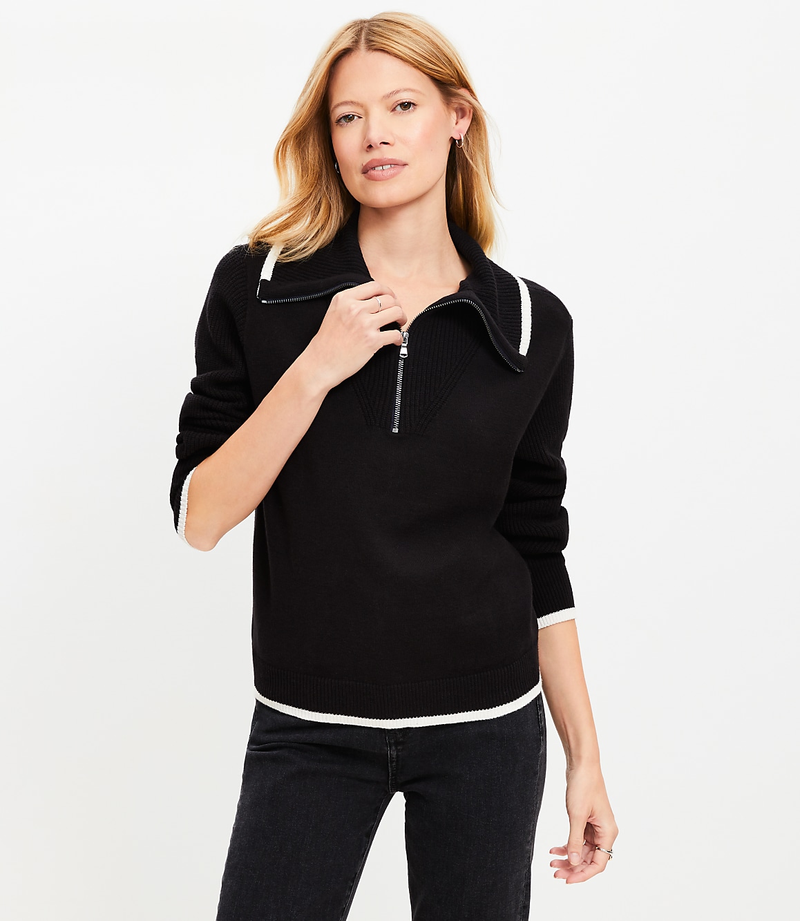Tipped Half Zip Sweater