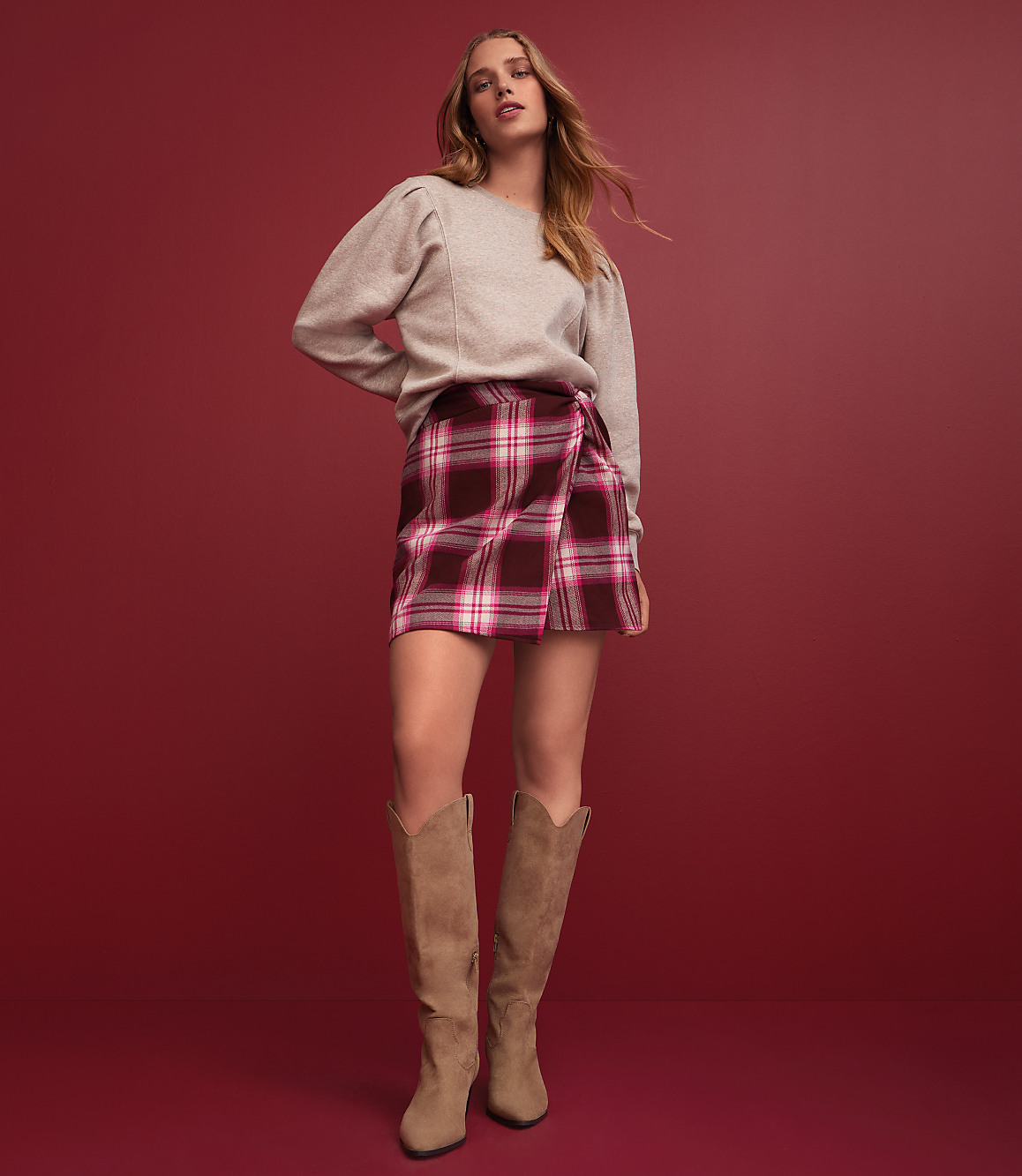 Plaid Twist Sarong Mini Skirt