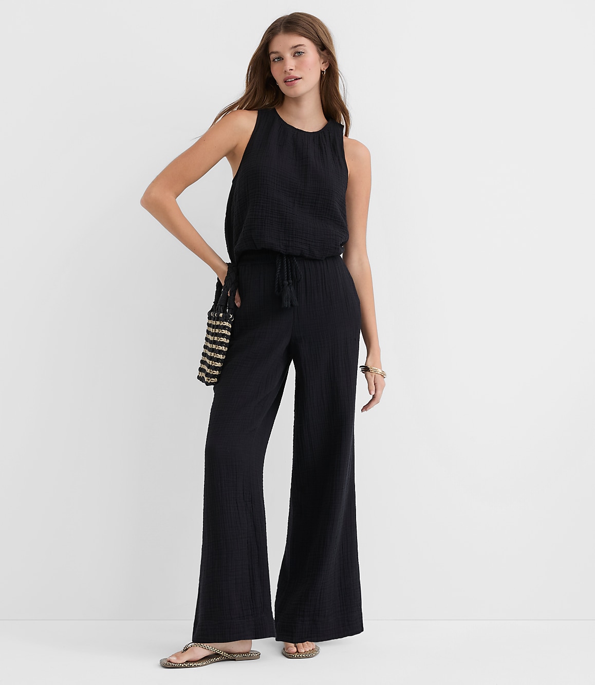 Petite LOFT Beach Triple Cloth Wide Leg Pants