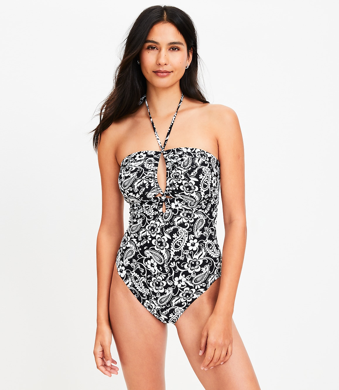 LOFT Beach Paisley Keyhole Bandeau One Piece Swimsuit