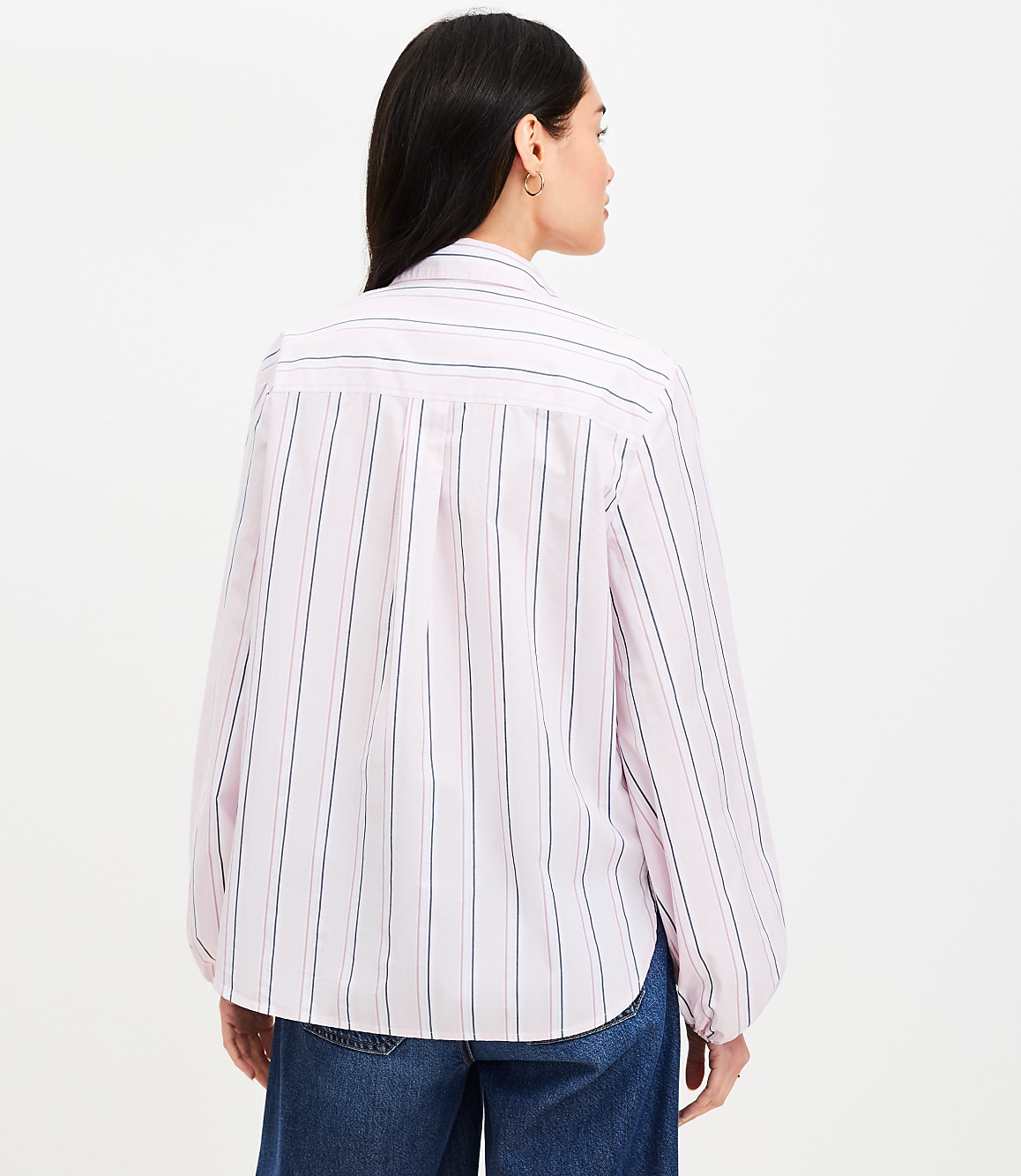 Striped Poplin Blouson Sleeve Pocket Shirt