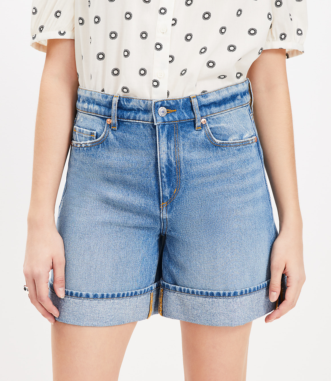 A-Line High Rise Denim Shorts in Vintage Light Indigo Wash