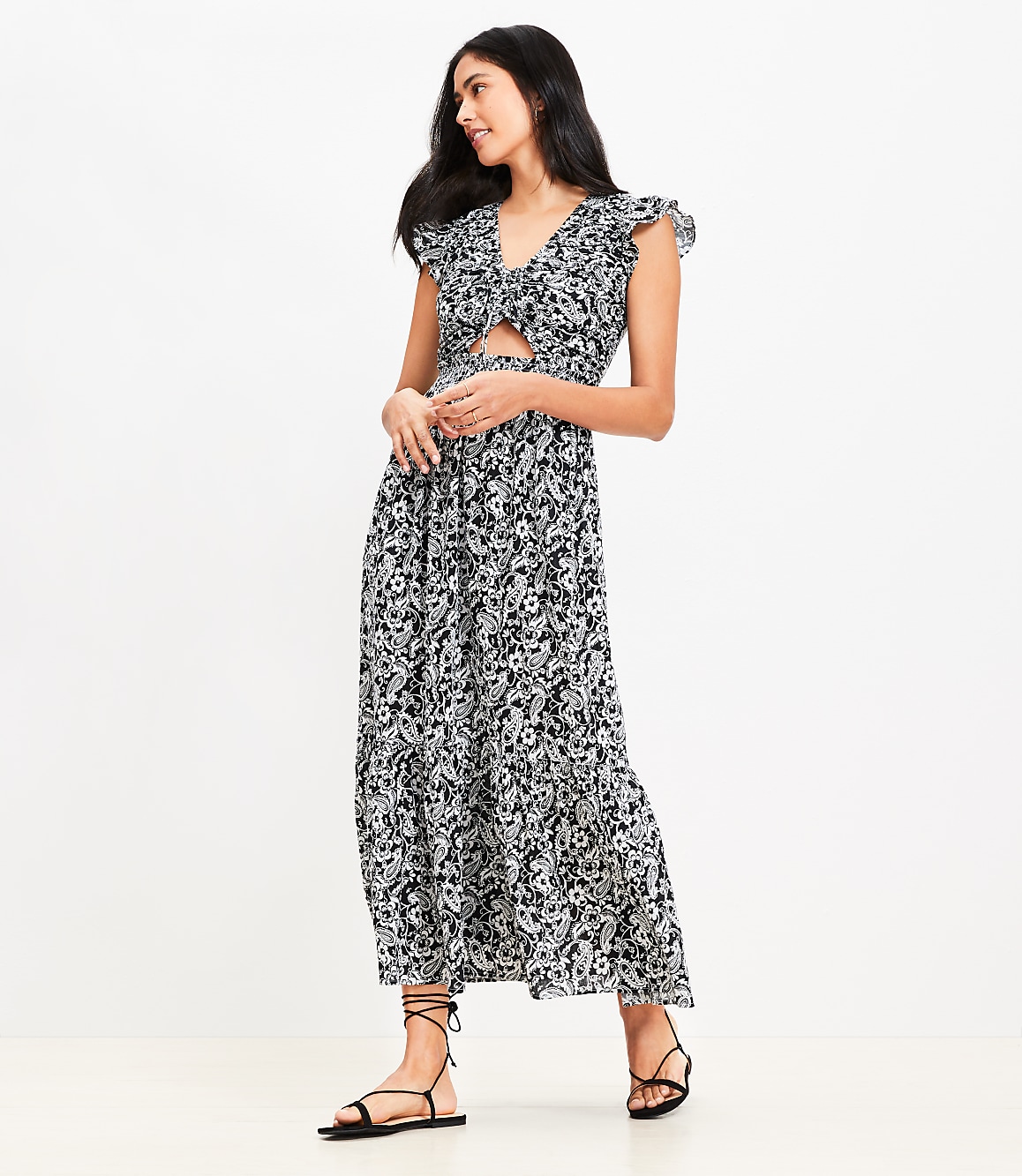 LOFT Beach Paisley Cutout Tiered Maxi Dress