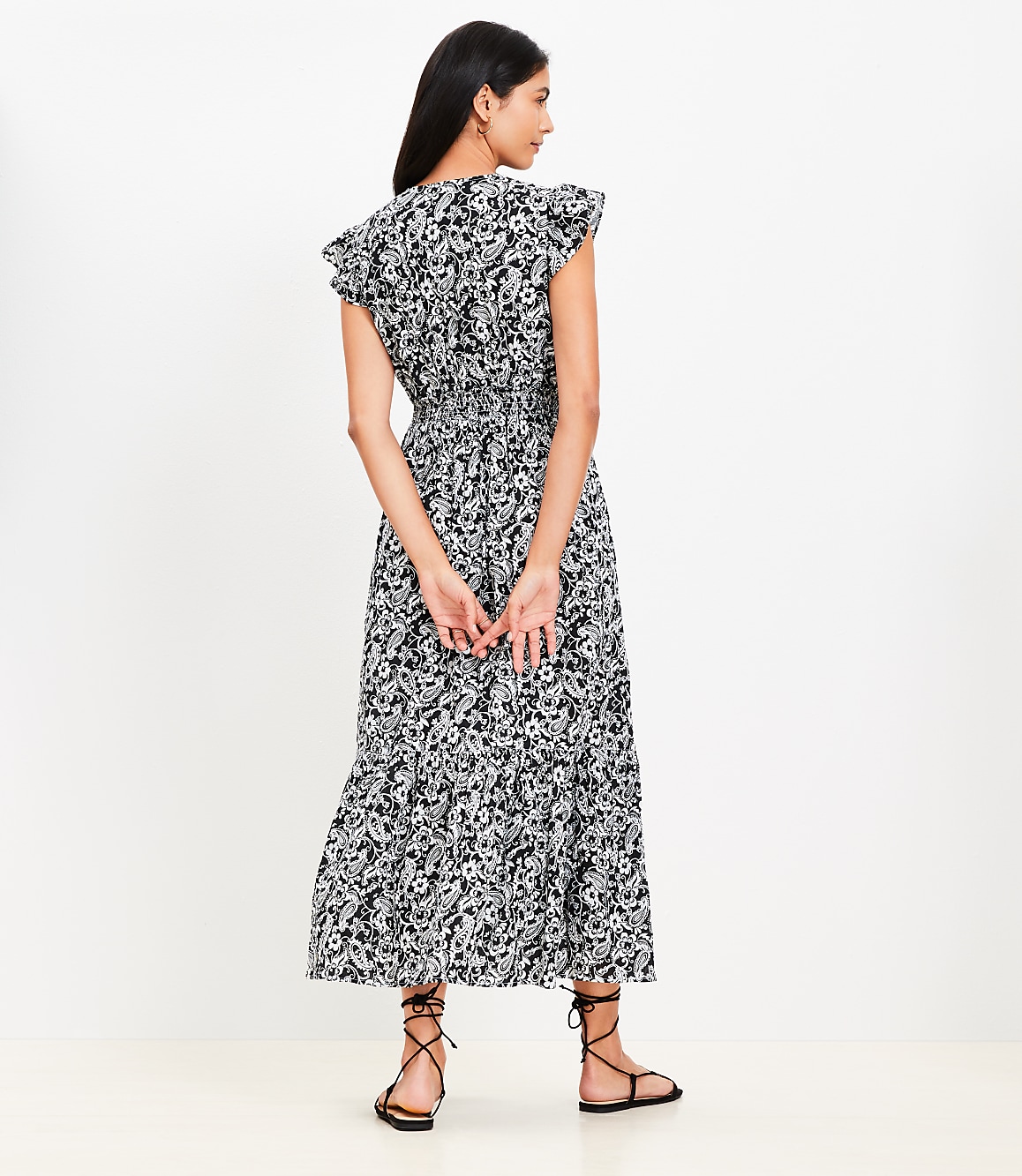 LOFT Beach Paisley Cutout Tiered Maxi Dress