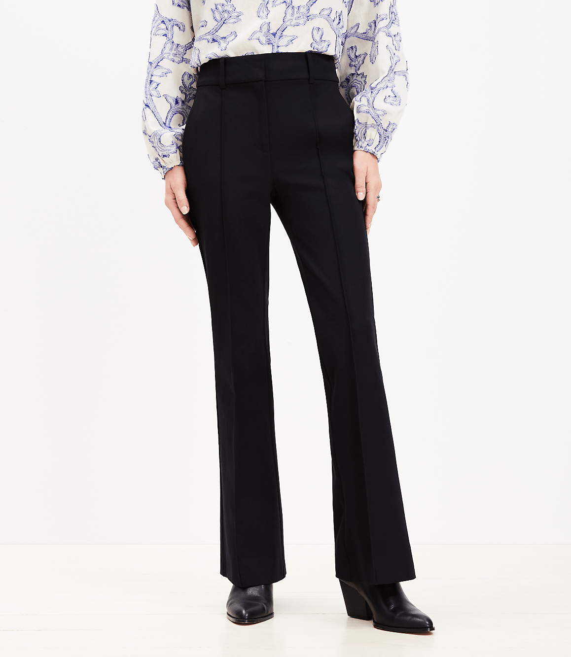 Petite Pintucked Sutton Flare Pants in Bi-Stretch