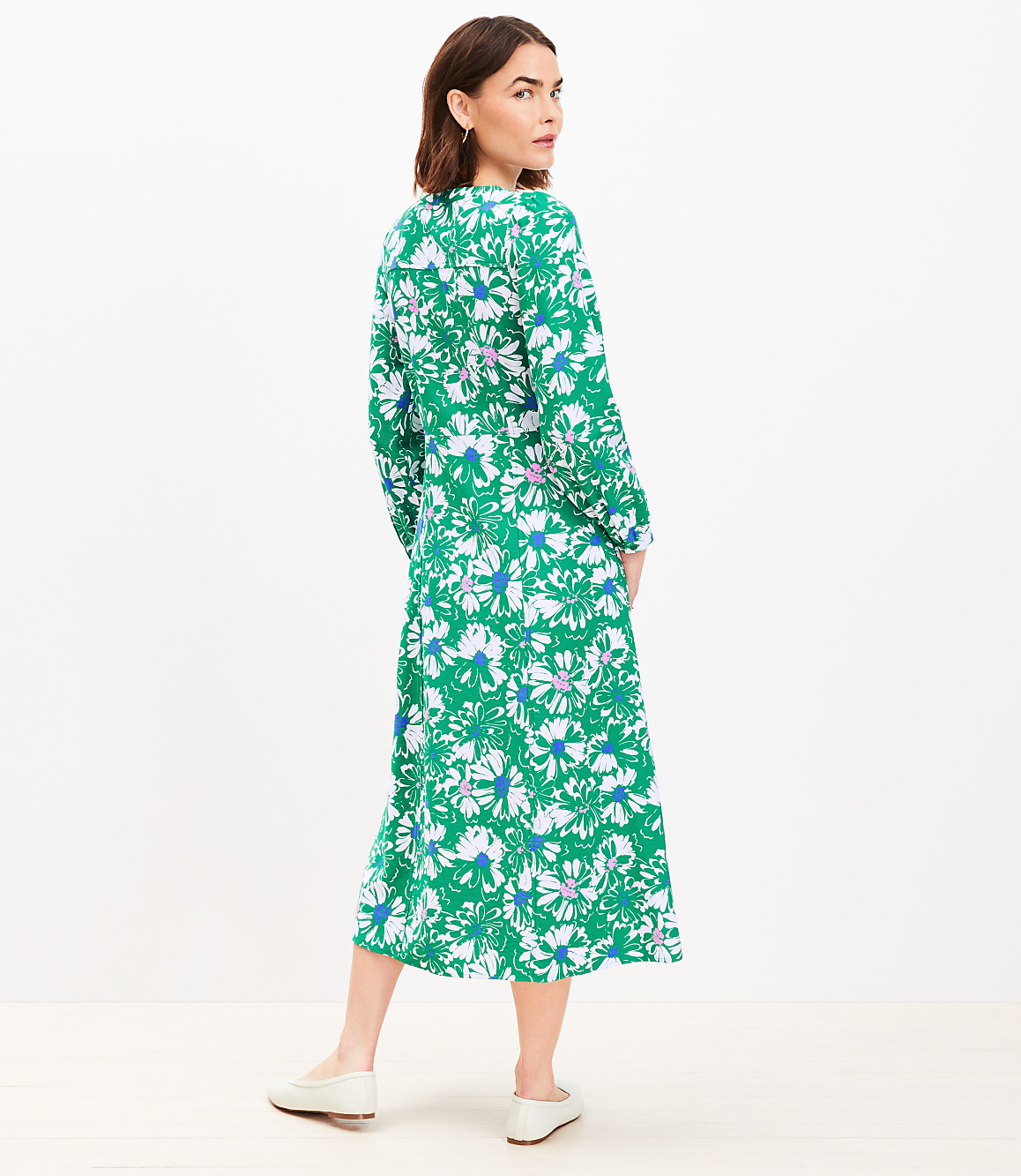 Floral Balloon Sleeve Midi Pocket Dress