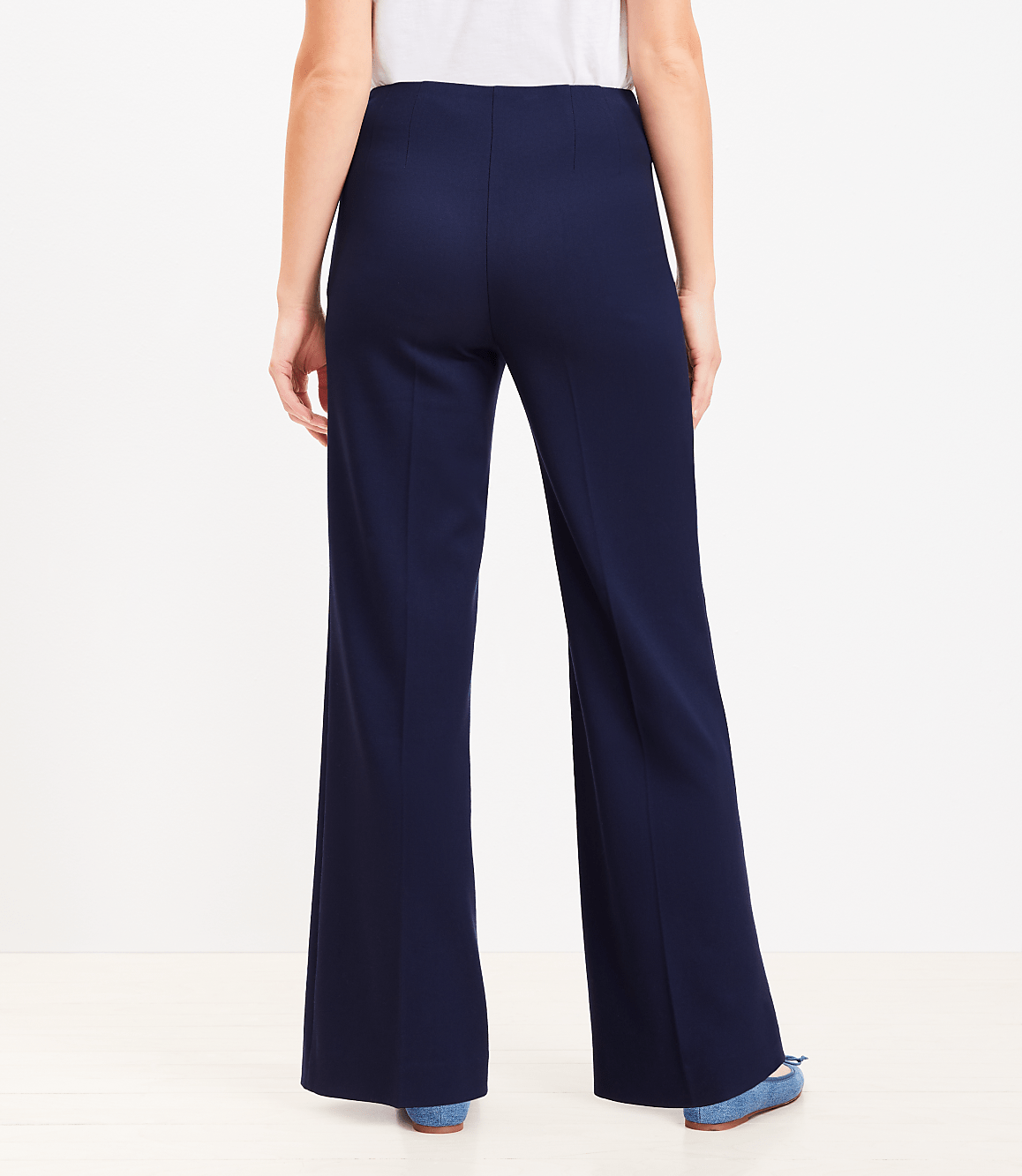 Button Trim Wide Leg Pants in Twill