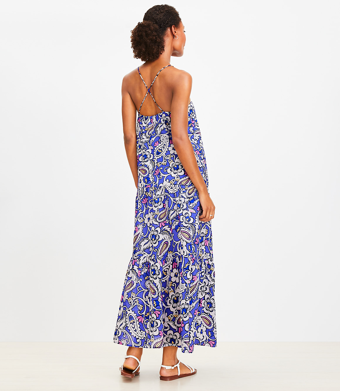 Petite LOFT Beach Paisley Square Neck Tiered Maxi Dress