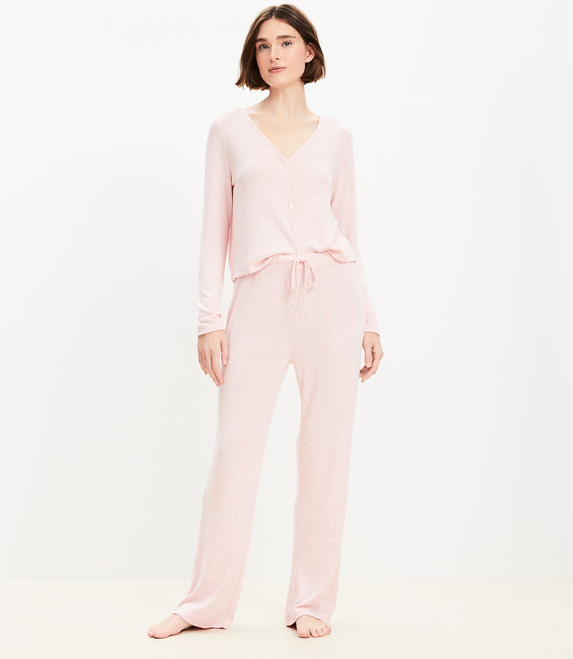 Heathered Henley Wide Leg Pajama Set