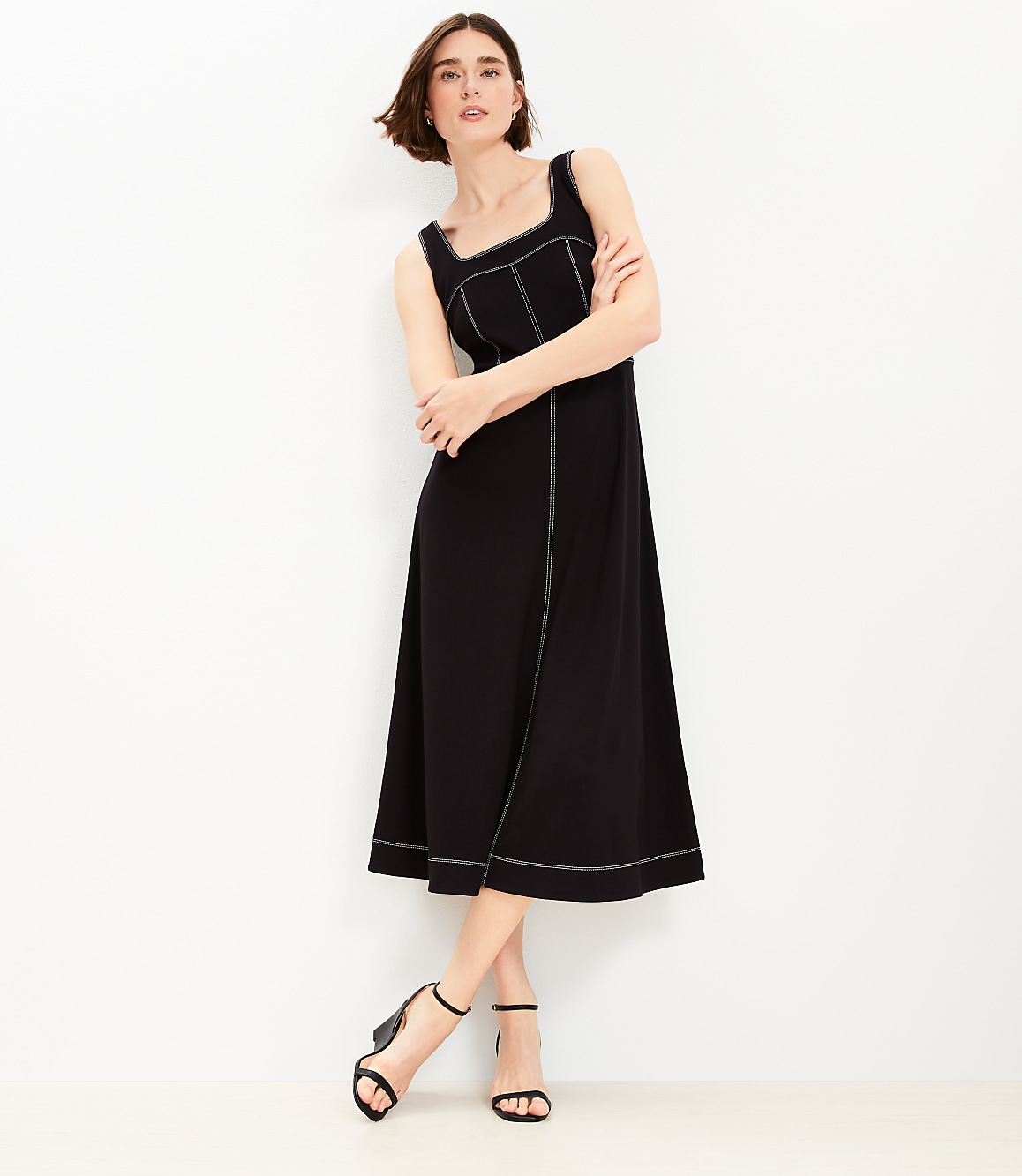 Ponte Square Neck Midi Dress