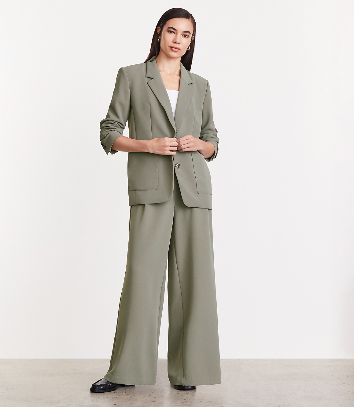 Petite LOFT Versa Crepe Drape Oversized Blazer