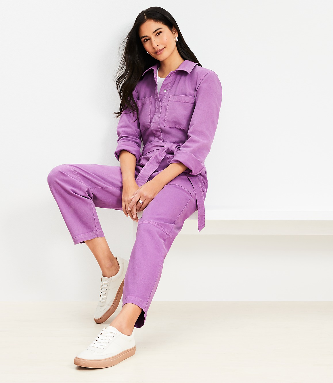 Denim Utility Jumpsuit in Moody Magenta