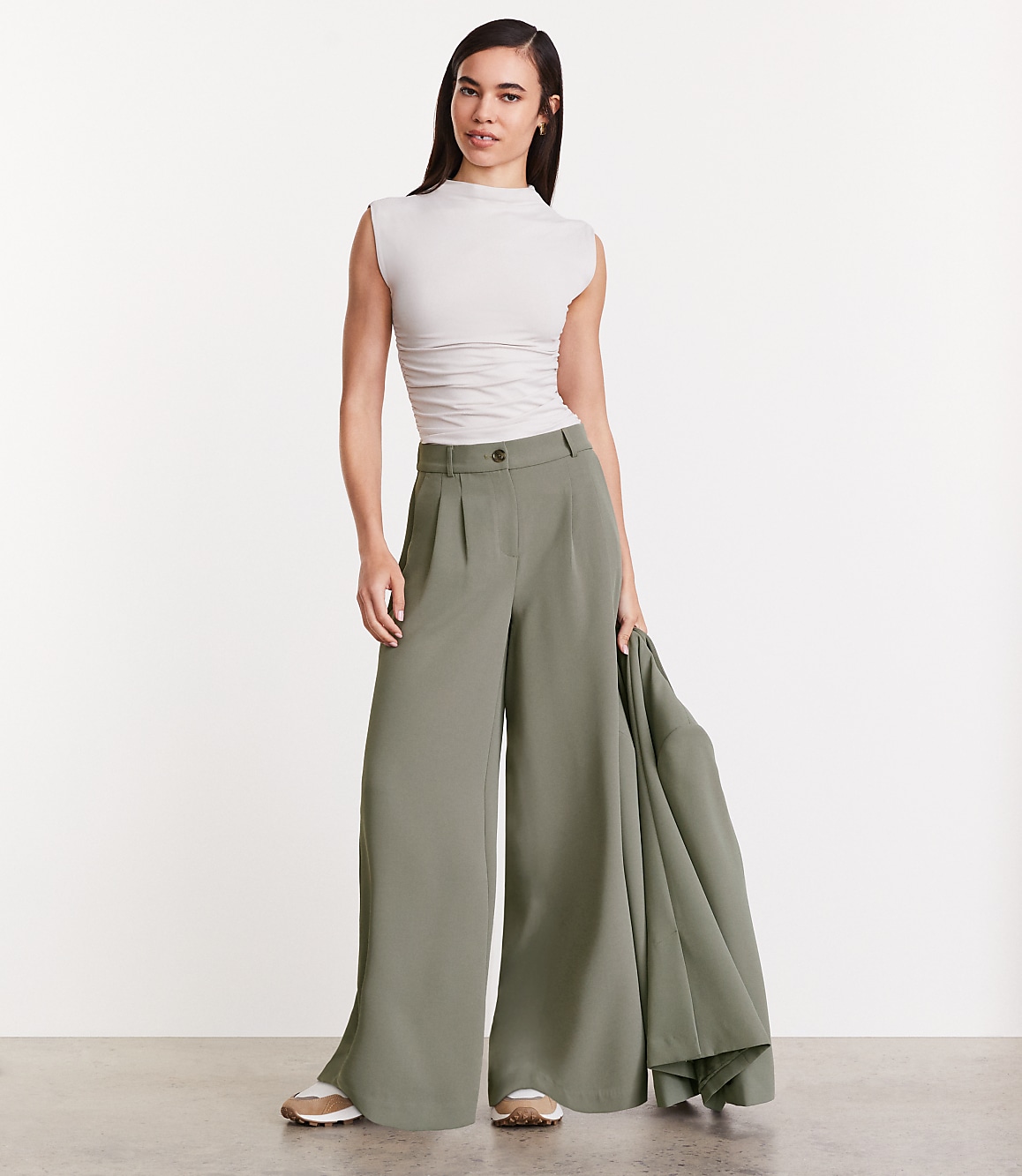 Petite LOFT Versa 360 Knit Ruched Mock Neck Top
