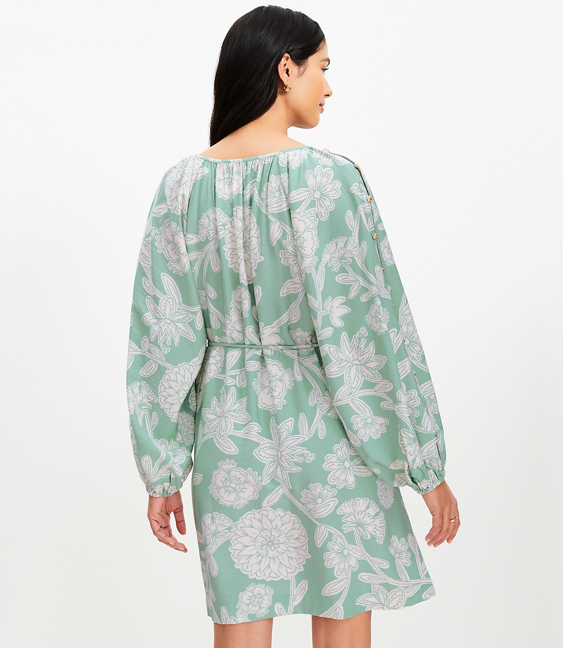 Petite Floral Button Sleeve Mini Dress