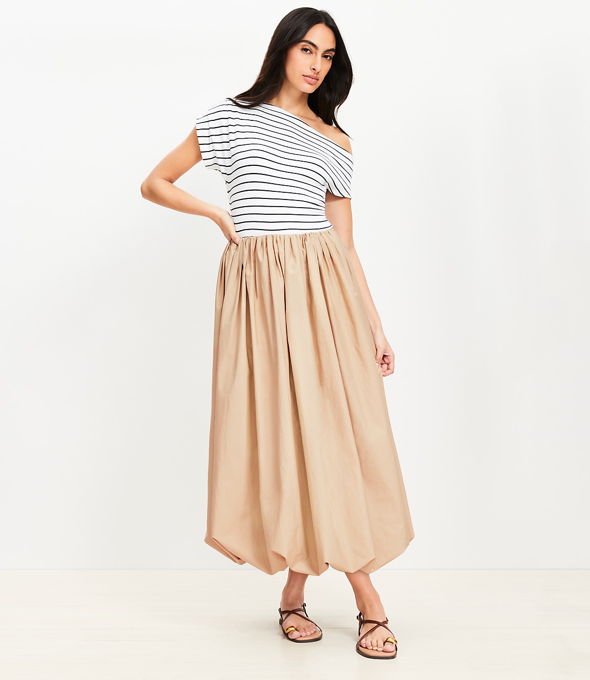 Petite Poplin Ruched Bubble Midi Skirt