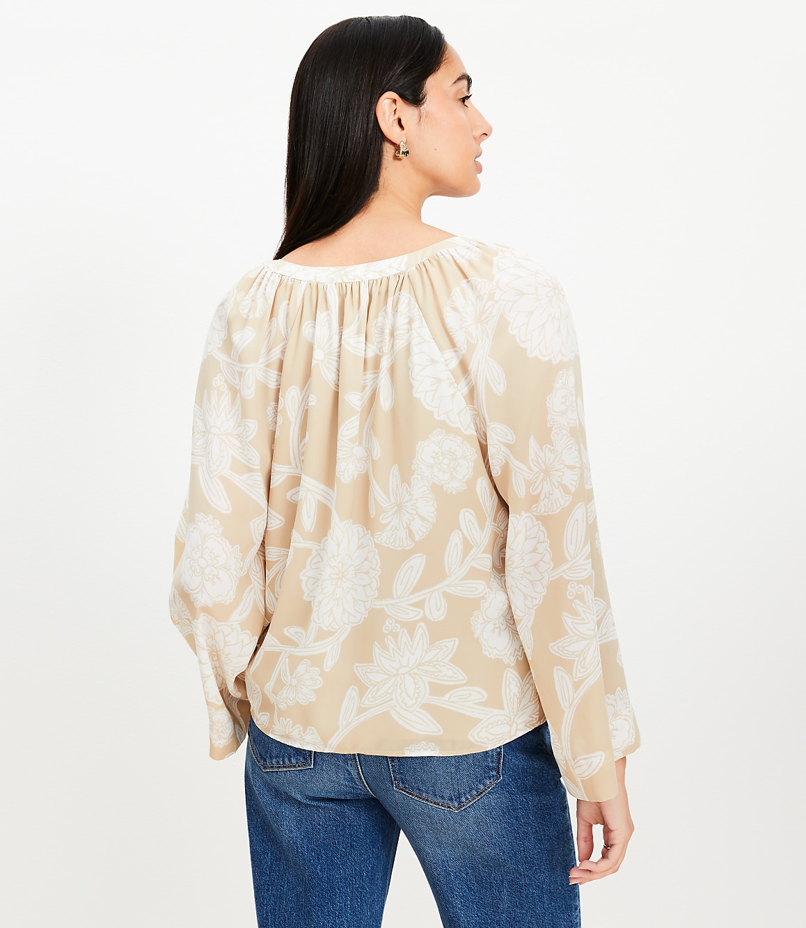 Petite Floral Tie Neck Flare Sleeve Blouse