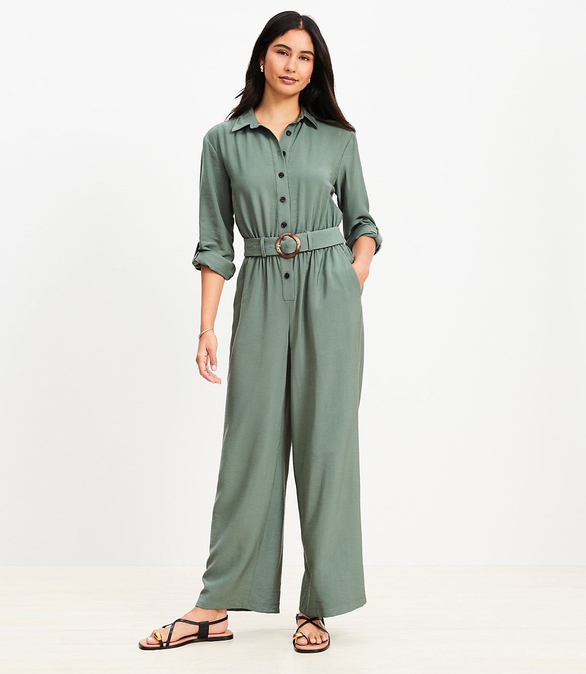 Button Tab Belted Jumpsuit