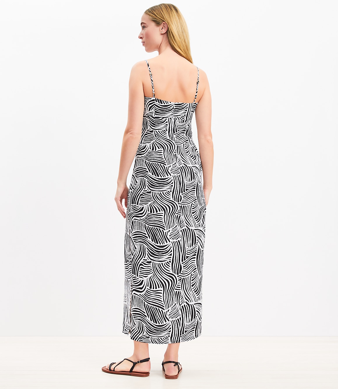 LOFT Beach Spiral Linen Blend Cutout Twist Midi Dress