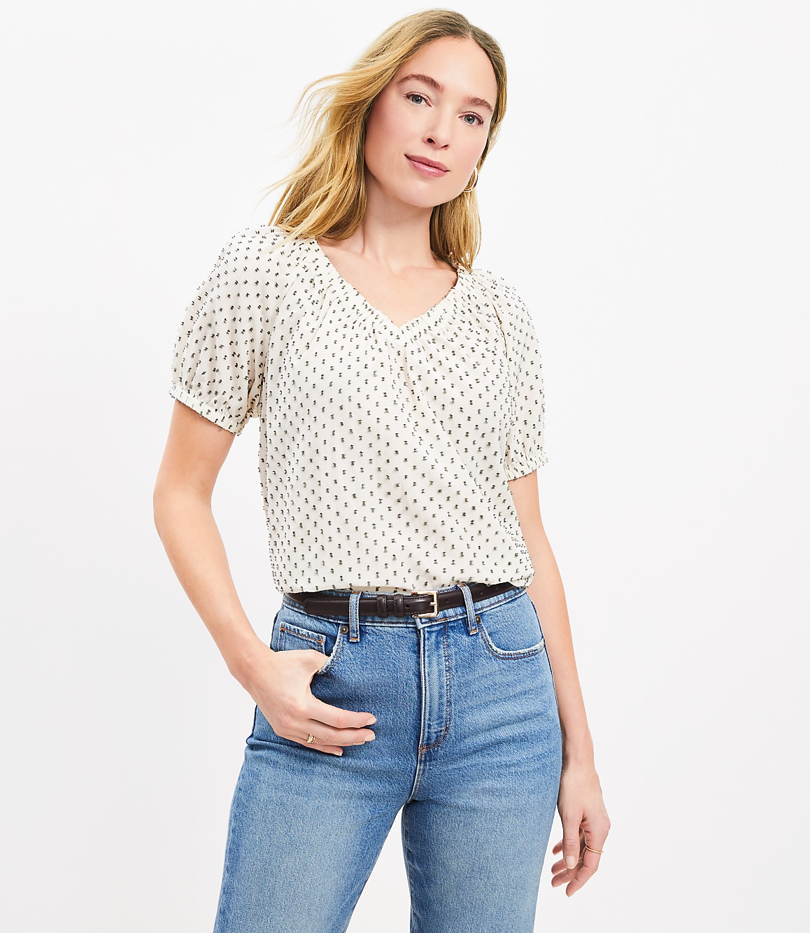 Clip Mixed Media V-Neck Top