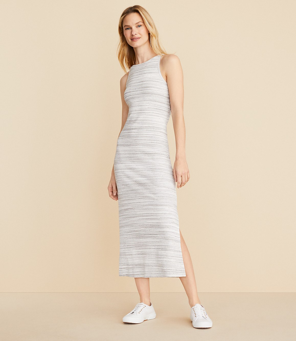 Lou & Grey Spacedye Ribbed Open Back Midi Dress