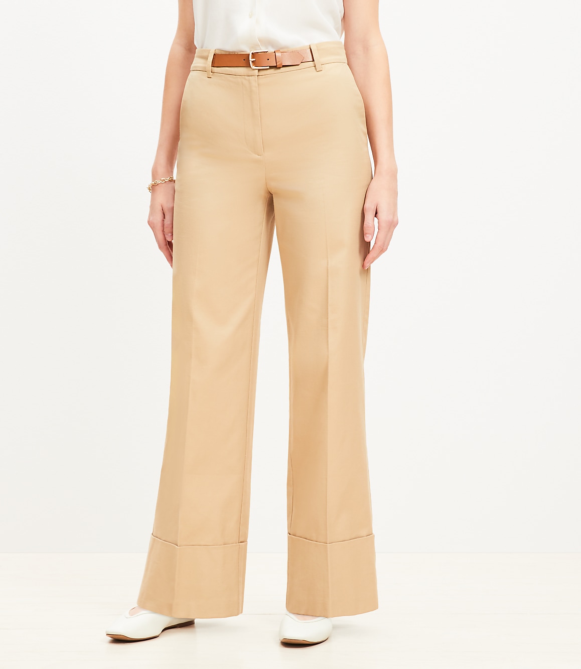 Tall Faux Leather Belted Stovepipe Pants in Twill