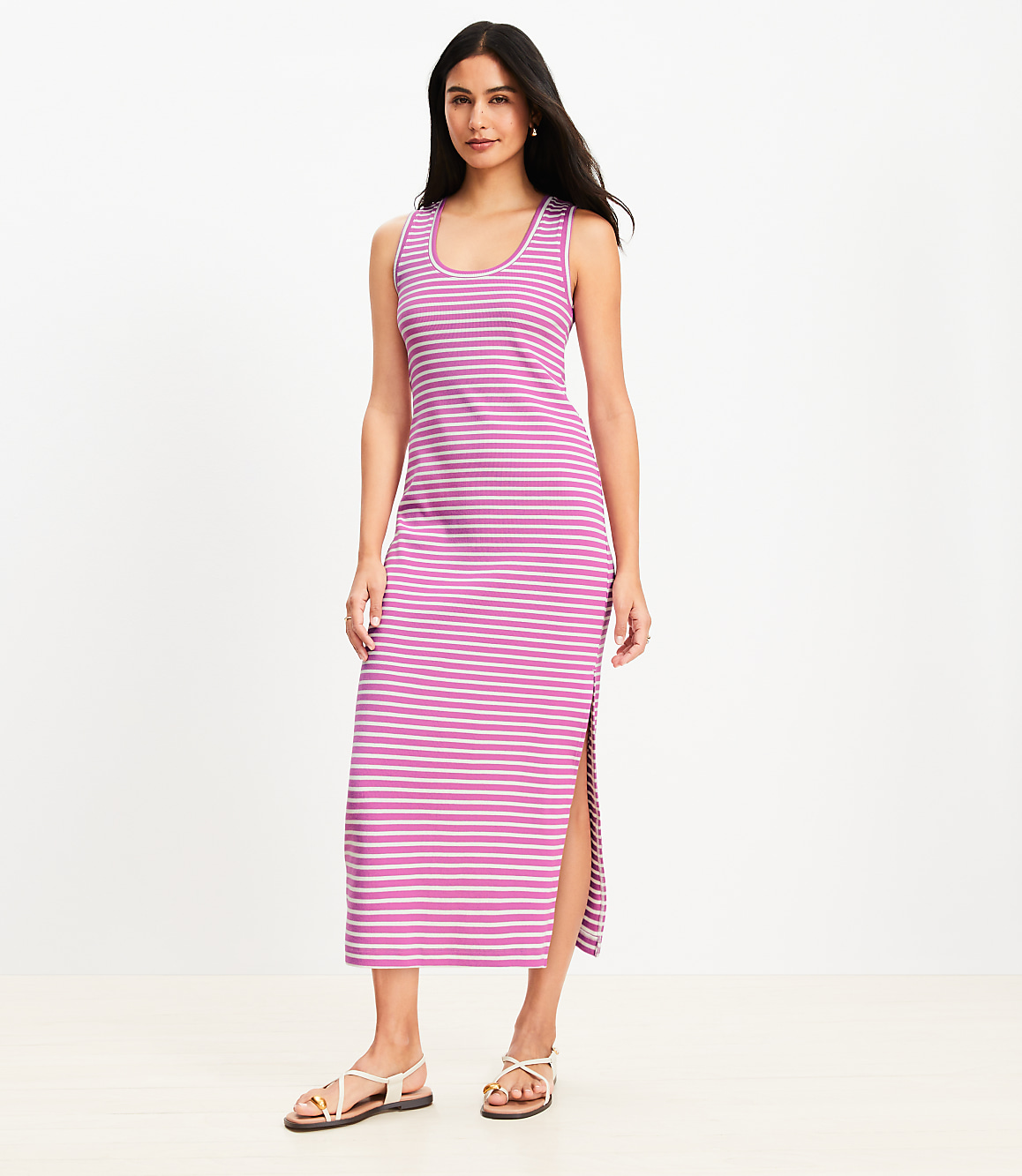 Petite Stripe Perfect Ribbed Tank Midi Dress