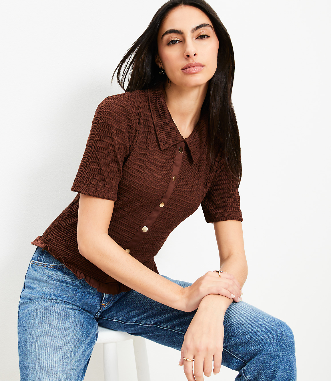 Smocked Ruffle Hem Shirt