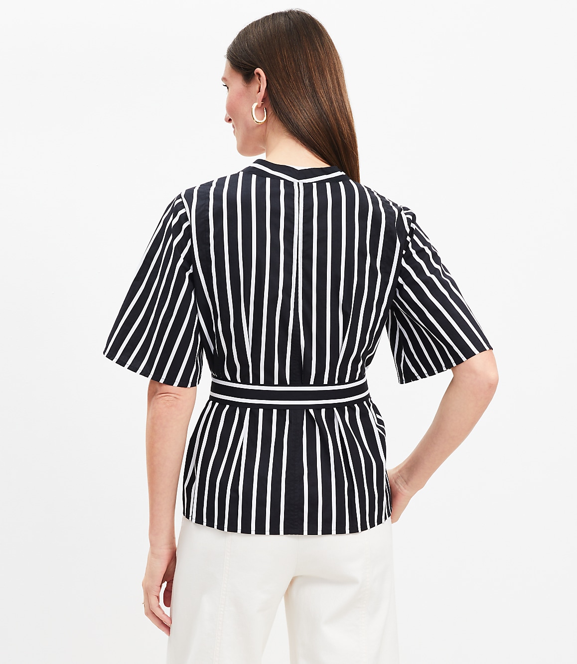 Striped Poplin Pleated Belted Top