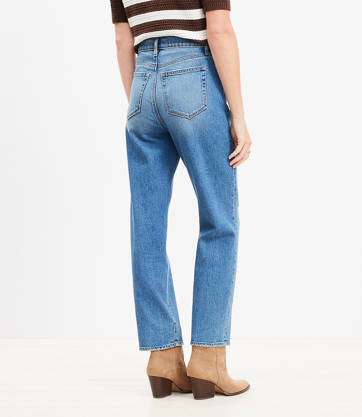 Petite Destructed High Rise Straight Jeans in Dark Vintage Wash