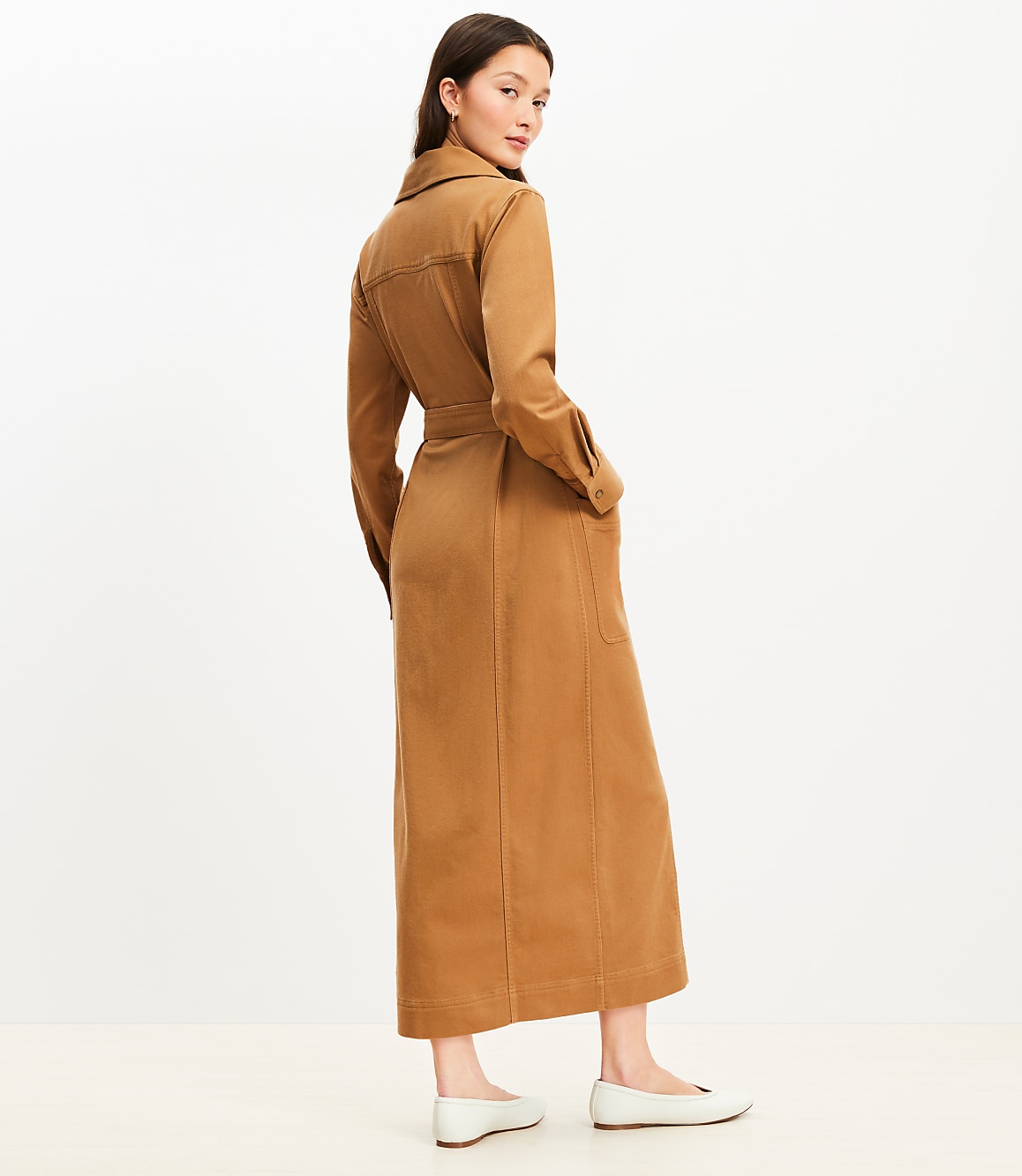 Petite Twill Zip Midi Pocket Dress