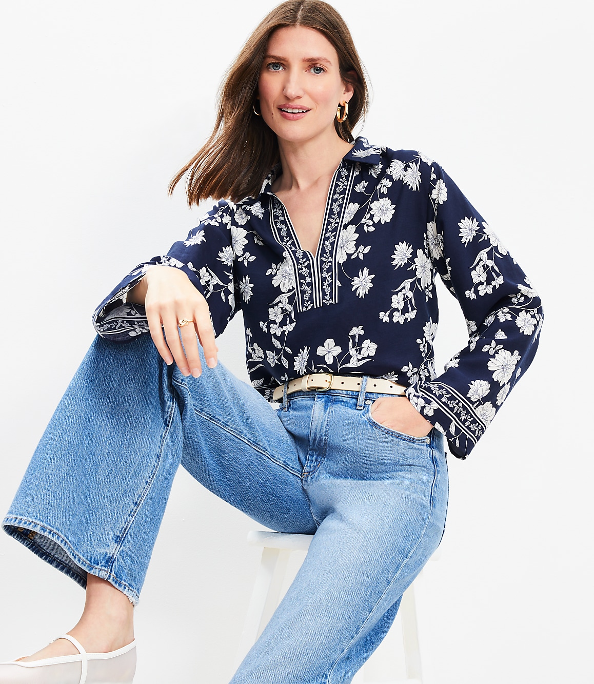 Floral Easy Split Neck Top