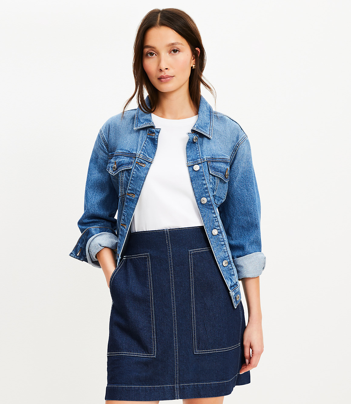 Denim Utility Skirt in Rinse Wash