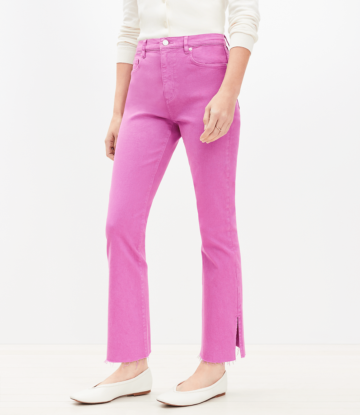 Vent Hem High Rise Kick Crop Jeans in Sugar Plum